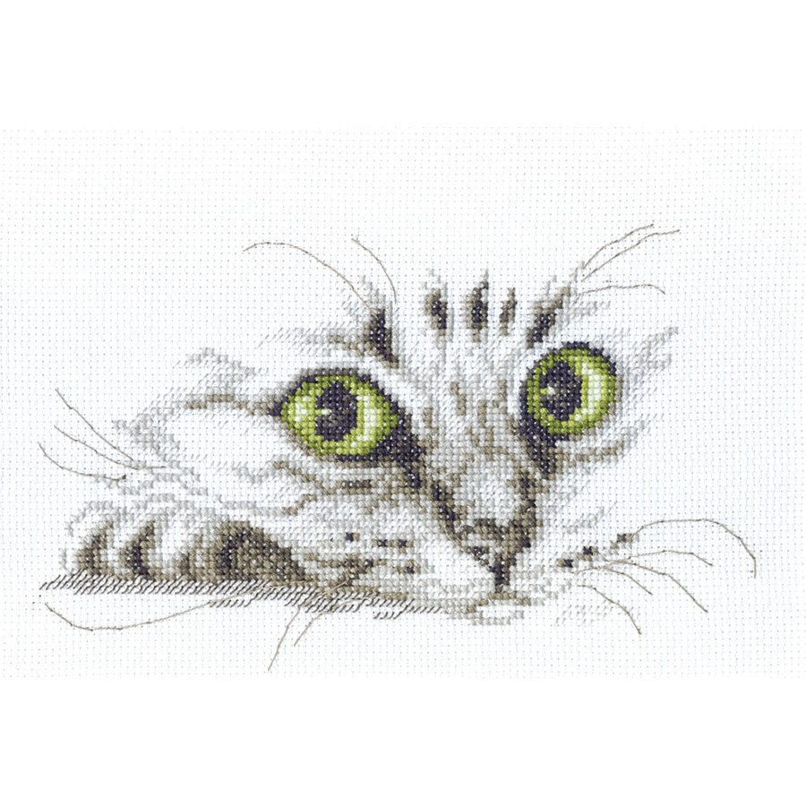 Tableau Brodé Main – Chat Sur Toile Avec Cadre, Fait Main, état D'occasion