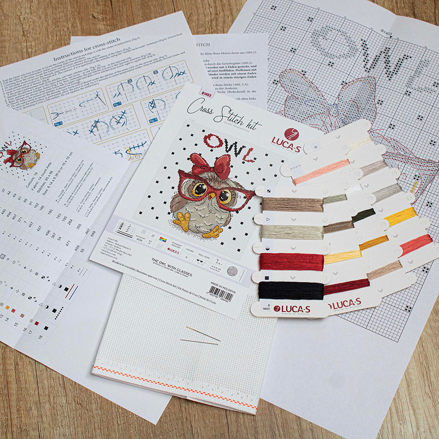 Kit per punto croce, motivo: gufo, animale, con simpatici animali astratti, per ricamare a punto croce, kit di accessori per adulti, principianti, regali per bambini (gufo, stampato