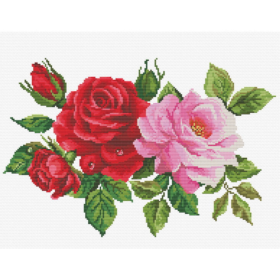 Kit Ricamo Punto Croce Fai Da Te 11CT – Rose In Cesto Di Bambù – 50x70 Cm – Per Principianti