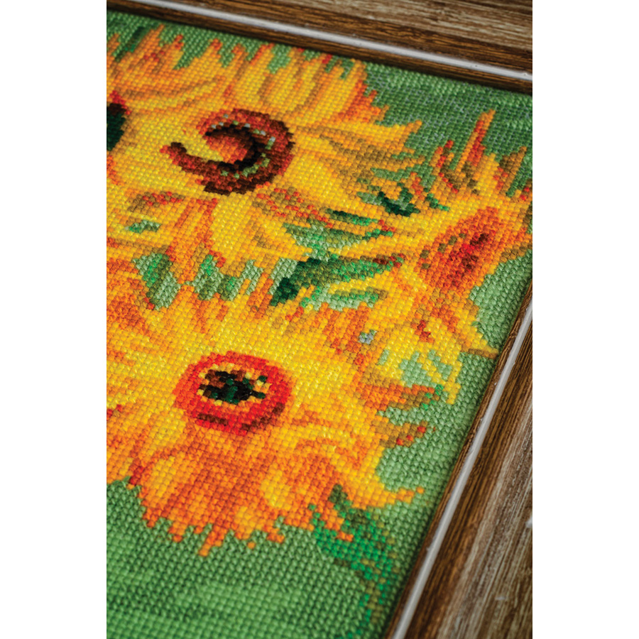 Luca-S Kit Punto Croce Per Adulti: Girasoli - Tessuto Aida E Cotone Inclusi (28x30 Cm, Livello 3/5)