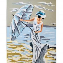 Canovaccio antico - Gobelin. L - Donna sulla spiaggia - con matassine MOULINE DMC