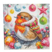 Carta con ricamo a diamante - Crystal Art D.I.Y - Pettirosso festivo
