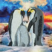 Carta con ricamo a diamante - Crystal Art D.I.Y - Famiglia di pinguini