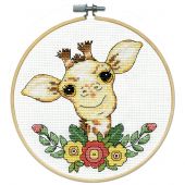 Kit per ricamo a punto croce con tamburo - Design works - Cuscino da ricamare giraffa