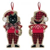Kit di ornamenti da ricamare - Le Bonheur des Dames - Gatto nero con fiocco rosso a quadri