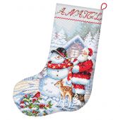 Kit calza di Natale da ricamare - Letistitch - Babbo Natale e pupazzo di neve
