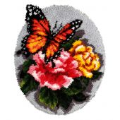 Kit tappeto a punto smirne - Orchidéa - Cuscino punto croce farfalla su rose
