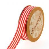 Nastro di cotone su una bobina - Bowtique - Nastro di cotone stampato a strisce rosse - 15 mm x 5 m