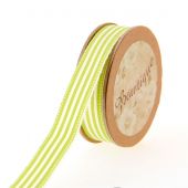 Nastro di cotone su una bobina - Bowtique - Nastro di cotone ecru con strisce bianche/verdi - 15 mm x 5 m