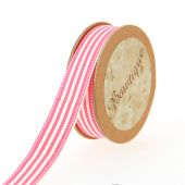 Nastro di cotone su una bobina - Celebrate - Nastro di cotone stampato a strisce rosa/bianco - 15 mm x 5 m