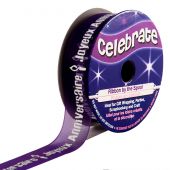 Organza su un rotolo - Celebrate - Purple printed white Happy Birthday Organza - 15 mm x 3.