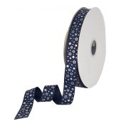 Nastro al metro - LMC - Nastro blu navy con stelle argento - larghezza 25 mm - Venduto al metro
