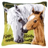Kit cuscino fori grossi - Vervaco - Cuscino da ricamare cavallo bianco con puledro