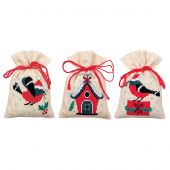 Kit sacchetto profumato da ricamo - Vervaco - Uccelli e casa di Natale