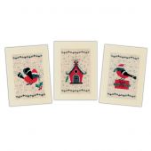 Kit bigliettini da ricamare - Vervaco - 3 carte Uccelli e casa di Natale