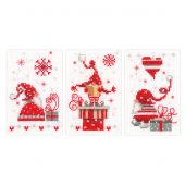 Kit bigliettini da ricamare - Vervaco - 3 cartoline Gli elfi di Natale