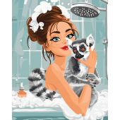 Kit di pittura per numero - Wizardi - Una ragazza e il suo lemure