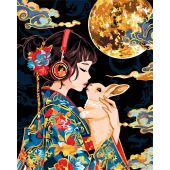 Kit di pittura per numero - Wizardi - Una ragazza e il suo coniglio