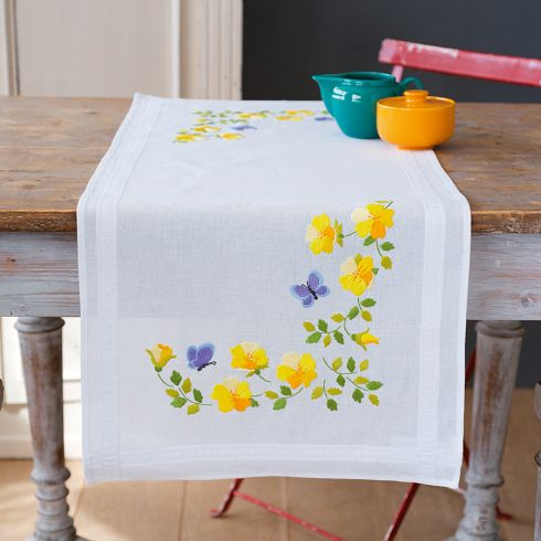 Runner da tavola in cotone ricamato a mano colorato giallo