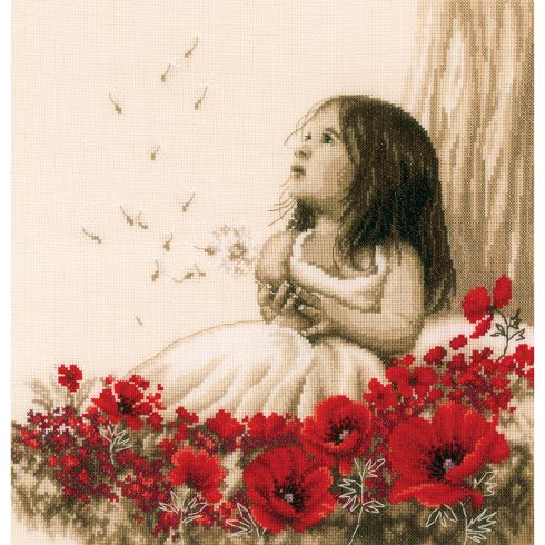 Thea Gouverneur Kit Punto Croce Contato Papaveri Arancioni, Tela Aida 16 Conteggi, 45x47 Cm, Con Filati DMC E Ago John James