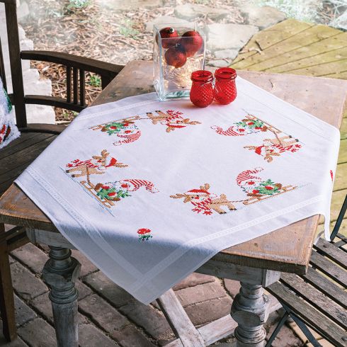 VERVACO Kit Ricamo Prestampato Tovaglia PAPAVERI - 80x80 Cm - Fai Da Te Con Fili DMC E Tessuto Zweigart