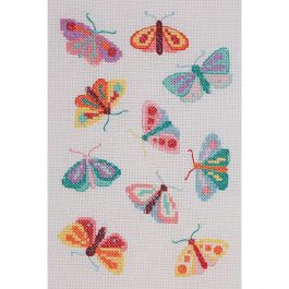 Awesocrafts Kit Punto Croce Farfalle - Tessuto Stampato 14 Ct 56x44 Cm, Fili, Aghi E Istruzioni - Per Principianti
