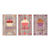 kit ricamo a punto croce - Marie Coeur - 3 cupcake tableautins