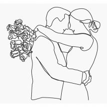 Kit di punti da ricamo - Marie Coeur - Line art - coppia con bouquet