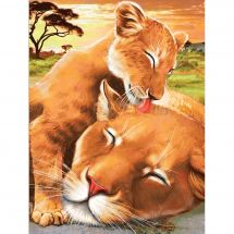 Kit ricamo diamante - Diamond Painting - Leone bambino con sua madre