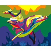 Kit di pittura per numero - Wizardi - Delfini arcobaleno
