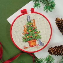 Kit per ricamo a punto croce con tamburo - Abris Art - Gatti birichini