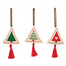 Kit di ornamenti da ricamare - Anchor - 3 sospensioni di Natale - Rosso/ Verde
