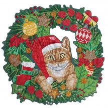 Kit ricamo diamante - Crystal Art D.I.Y - Ghirlanda di Natale - Gatto