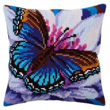 Kit cuscino fori grossi - Collection d'Art - Farfalla blu su fiore viola