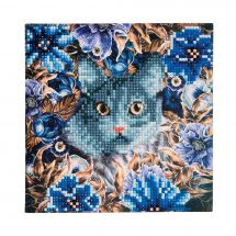 Carta con ricamo a diamante - Crystal Art D.I.Y - Cuscino da ricamare gatto nei fiori