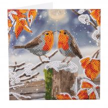 Carta con ricamo a diamante - Crystal Art D.I.Y - Il bacio del pettirosso
