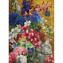 Kit ricamo diamante - Diamond Dotz - Golden cat and flowers