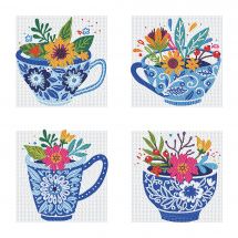 Kit ricamo diamante - Diamond Dotz - 4 disegni di “tazze di fiori
