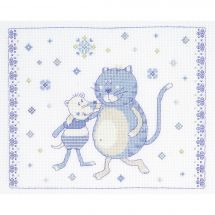 kit ricamo a punto croce - DMC - Quadro gatto e topo blu