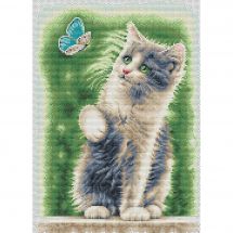 kit ricamo a punto croce - Dutch Stitch Brothers - Gatto con farfalla - Aïda blanche