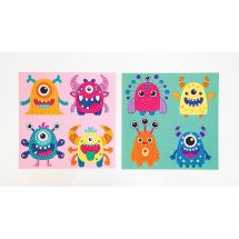 Kit di ricamo a diamante per bambini - Dotzies - Piccoli mostri - 2 disegni