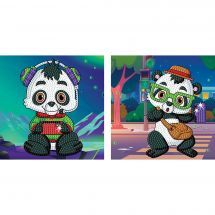 Kit di ricamo a diamante per bambini - Dotzies - Piccoli panda - 2 disegni