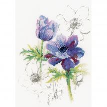 Kit Punto Croce - Lanarte - Cuscino da ricamare anemone blu
