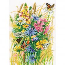 Kit Punto Croce - Lanarte - Fiori selvatici e farfalle - Aïda