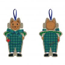 Kit di ornamenti da ricamare - Le Bonheur des Dames - Gatto con fiocco in tartan blu