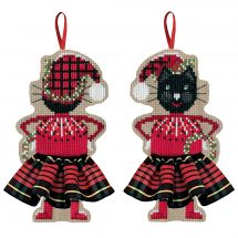 Kit di ornamenti da ricamare - Le Bonheur des Dames - Gonna in tartan rosso gatto nero