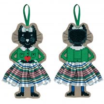 Kit di ornamenti da ricamare - Le Bonheur des Dames - Gonna in tartan bianco gatto