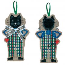 Kit di ornamenti da ricamare - Le Bonheur des Dames - Bianco nodo tartan gatto
