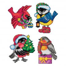 Kit di ornamenti da ricamare - Orchidéa - Uccelli di Natale - 4 soggetti