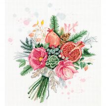 Kit Punto Croce - Panna - Bouquet di fiori e melograni